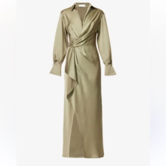 Jonathan Simkhai The Talita Draped Front Midi Dress in willow size 8 NWT $645 - Picture 7 of 9